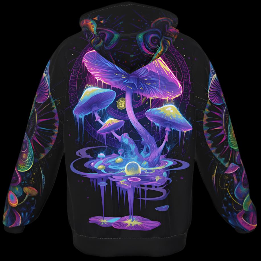 Psychedelic Mushroom Hoodie Rave Wear Fleece Zip Up Hoodie