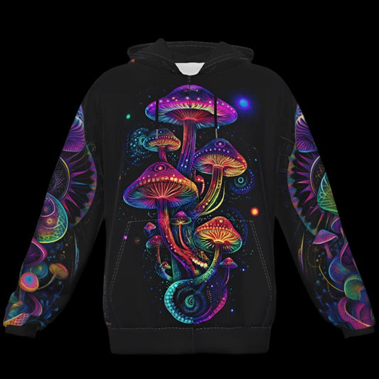 Psychedelic Mushroom Hoodie Rave Wear Fleece Zip Up Hoodie