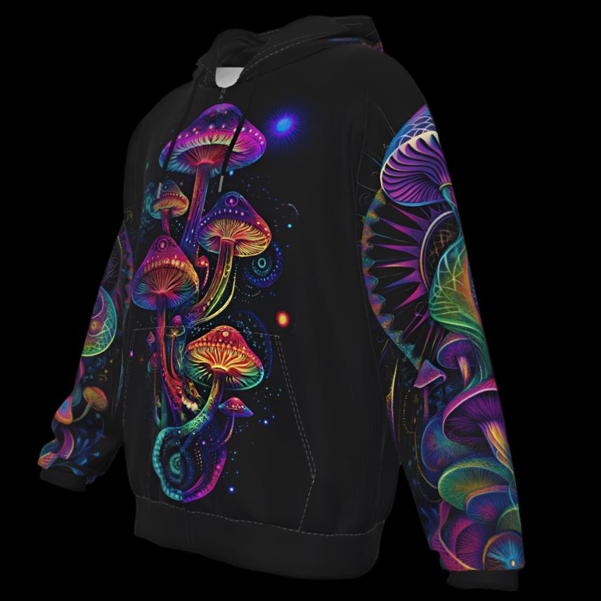 Psychedelic Mushroom Hoodie Rave Wear Fleece Zip Up Hoodie